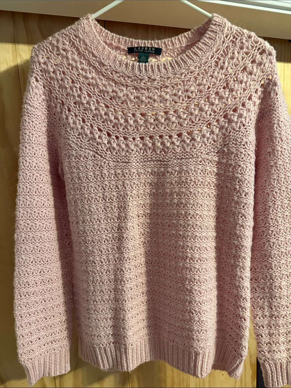 Lauren Ralph Lauren Blush Open-Knit Alpaca Wool blend Crewneck Sweater